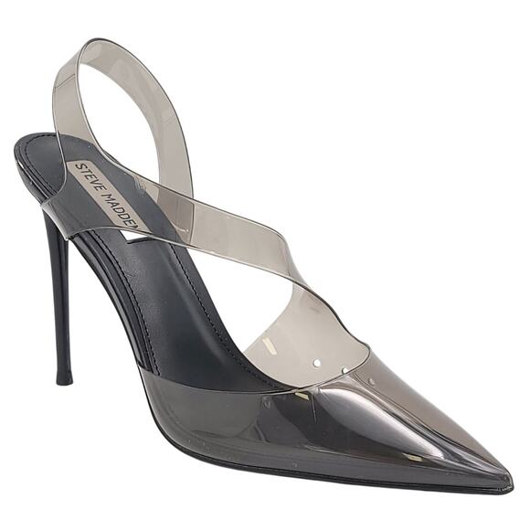 Steve Madden Women Viene Pointed Toe Slingback Heels Size US 8.5M Black Vinyl - Picture 1 of 7